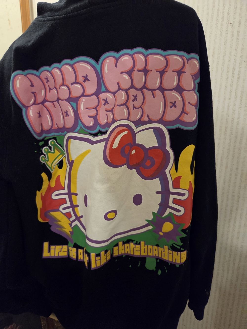 Sanrio Hello Kitty & Friends Black Hooded Skateboarding Sweatshirt